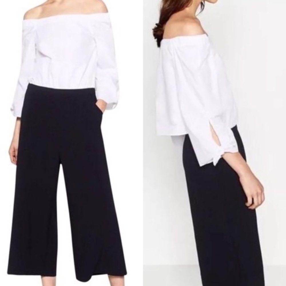 Zara White Black Contrast Romper Jumpsuit